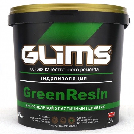 Гидроизоляция эластичная GLIMS®GreenResin на водной основе 3,5 кг