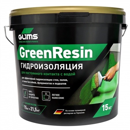 Гидроизоляция эластичная GLIMS®GreenResin на водной основе 15 кг
