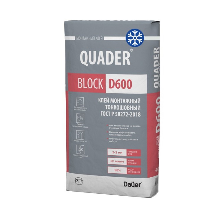 Клей монтажный тонкошовный Dauer Quader Block D600, зима, 40 кг