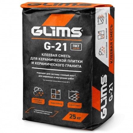 Плиточный клей GLIMS®G-21 для керамической плитки и керамического гранита 25 кг